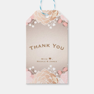 Moderne rosa und goldene Blumen Hochzeitsdusche fü Geschenkanhänger