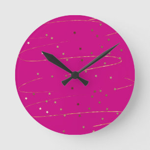 Moderne rosa und goldene Glitter-Wanduhr Runde Wanduhr