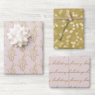 Moderne rosa und goldene Kalligrafie Weihnachten Geschenkpapier Set