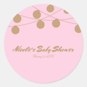 Moderne rosa und goldene Lichterkette als Partyges Runder Aufkleber