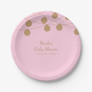 Moderne rosa und goldene Lichterkette, stilvolle P Pappteller