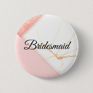 Moderne rosa und goldene Marmor-Brautjungfer Button