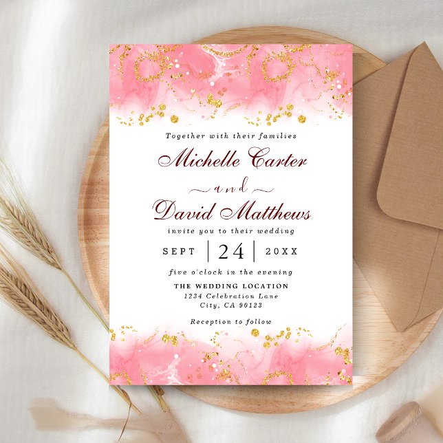 Moderne Rosa- und Goldmarmor-Hochzeit Save The Date (Von Creator hochgeladen)