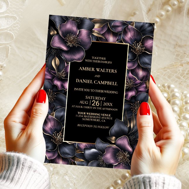 Moderne, rosa und graue Blumenhochzeit Einladung (Von Creator hochgeladen)