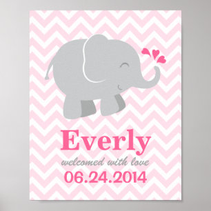Moderne rosa und graue Elefant Custom Monogram Poster