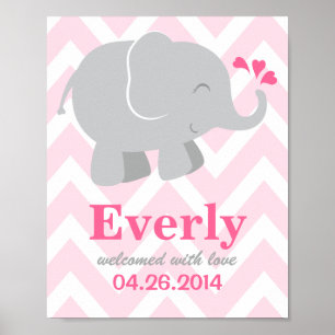Moderne rosa und graue Elefant Custom Monogram Poster