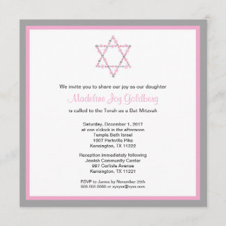 Moderne rosa und graue Flora Bat Mitzvah Invite Einladung