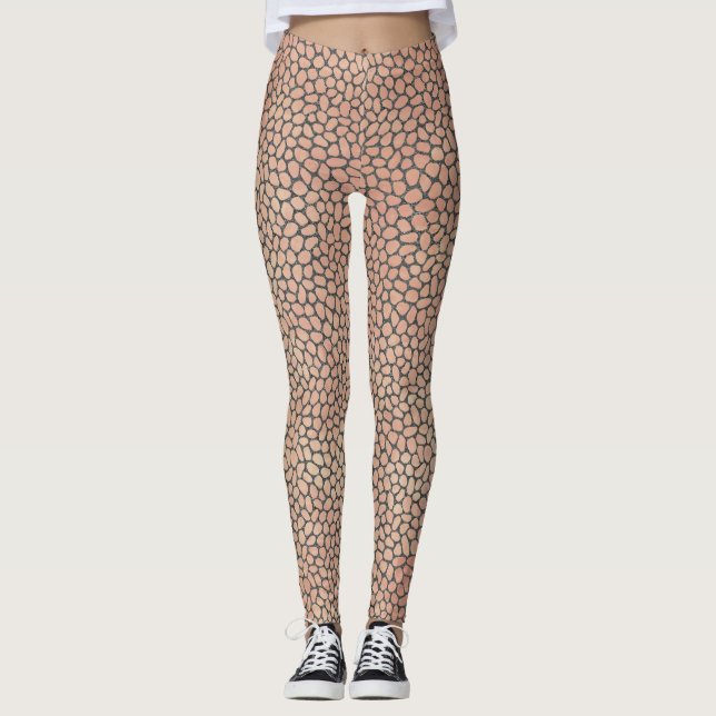 Moderne rosa und graue Mosaik-Tierdrucke Leggings (Vorderseite)