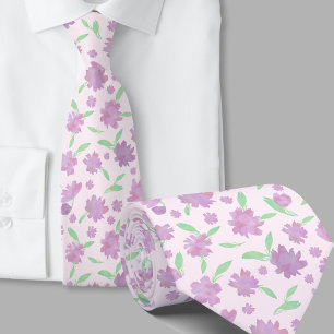 Moderne rosa und grüne Aquarellblumen Krawatte