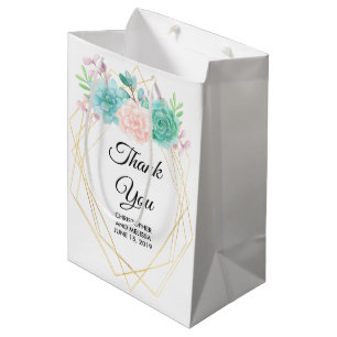 Moderne rosa und grüne Aquarellfarben Mittlere Geschenktüte