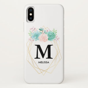 Moderne rosa und grüne Aquarellfarben - Monogramm Case-Mate iPhone Hülle