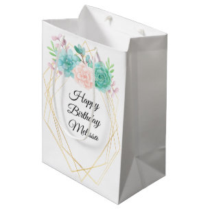 Moderne rosa und grüne Aquarellfarben zum Geburtst Mittlere Geschenktüte