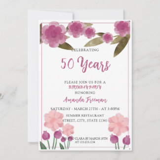 Moderne rosa und grüne Blume Mutter zum Geburtstag Einladung