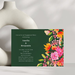 Moderne rosa und grüne Blumen Verlobungsfeier Einladung