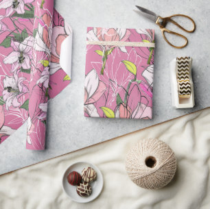 Moderne rosa und grüne botanische Musterverpackung Geschenkpapier