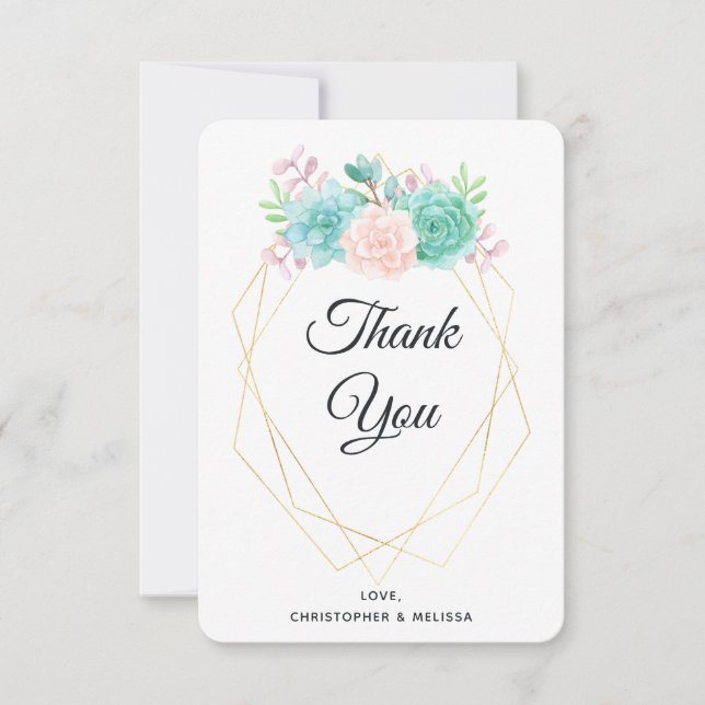 Moderne rosa und grüne Sukkulationen Wasserfarbenp Dankeskarte (Vorderseite)