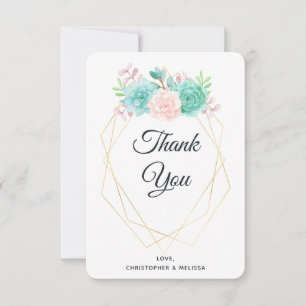 Moderne rosa und grüne Sukkulationen Wasserfarbenp Dankeskarte