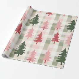Moderne rosa und grüne Tannen-Baum Plaid Weihnacht Geschenkpapier