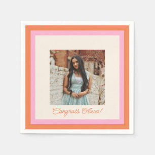 Moderne rosa und orange Umrandung Foto-Abschluss Serviette