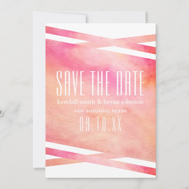 Moderne rosa und orange Wasserfarbe Save the Date (Vorderseite)