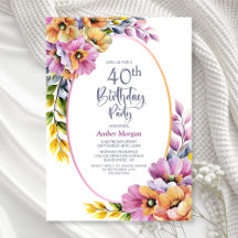 Moderne rosa und orangefarbene Blumenparty zum 40.