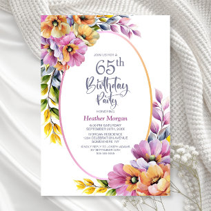 Moderne rosa und orangefarbene Floral 65. Geburtst Einladung