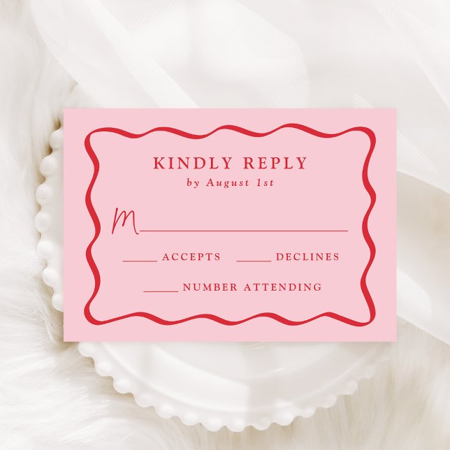 Moderne Rosa- und Rot-Wavy-Rahmen-Hochzeit RSVP Karte (Von Creator hochgeladen)