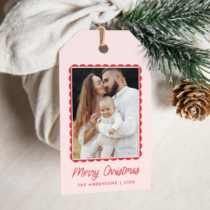 Moderne rosa und rote Foto-Geschenkanhänger mit ge Geschenkanhänger