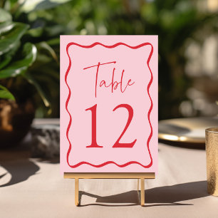 Moderne rosa und rote wellenförmige Rahmenhochzeit Tischnummer