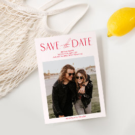 Moderne Rosa und Rotes Foto Save the Date Karte