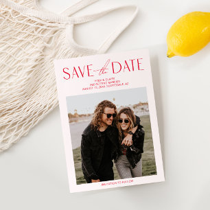 Moderne Rosa und Rotes Foto Save the Date Karte