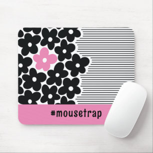 Moderne rosa und schwarz-florale Hashtag Mousepad
