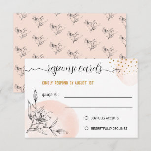 Moderne rosa und schwarze Blume mit goldenen Punkt RSVP Karte