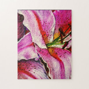 Moderne rosa und schwarze Blume Puzzle