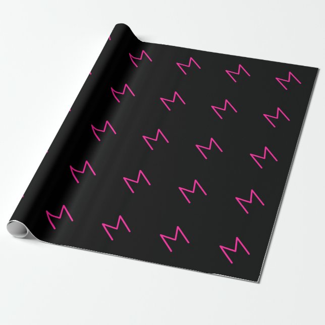 Moderne rosa und schwarze Monogramm Geschenkpapier (Ungerollt)