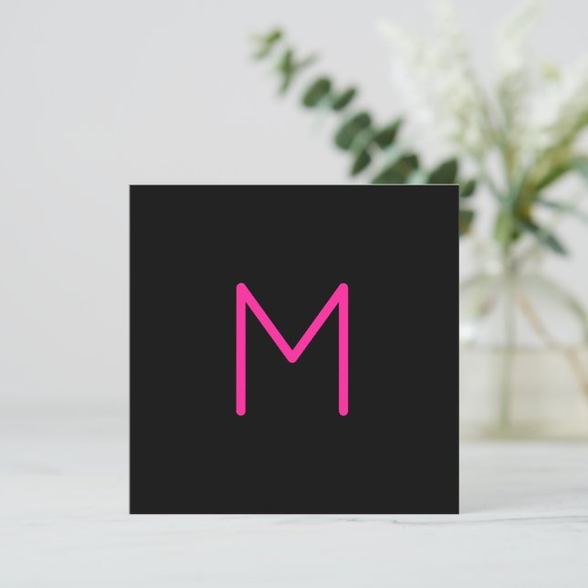Moderne rosa und schwarze Monogramm Mitteilungskarte (Stehend Vorderseite)
