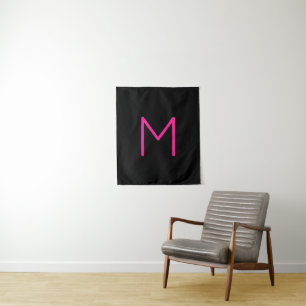 Moderne rosa und schwarze Monogramm Wandteppich