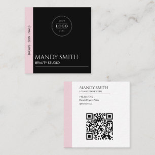 Moderne rosa und schwarze QR-Logo-Schönheit Quadratische Visitenkarte