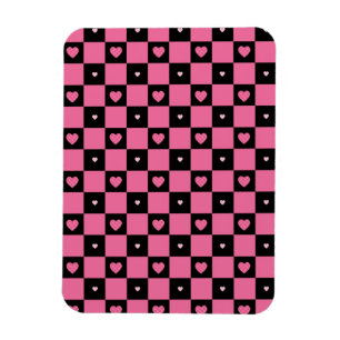 Moderne rosa und schwarze Schachbrett Muster Girly Magnet