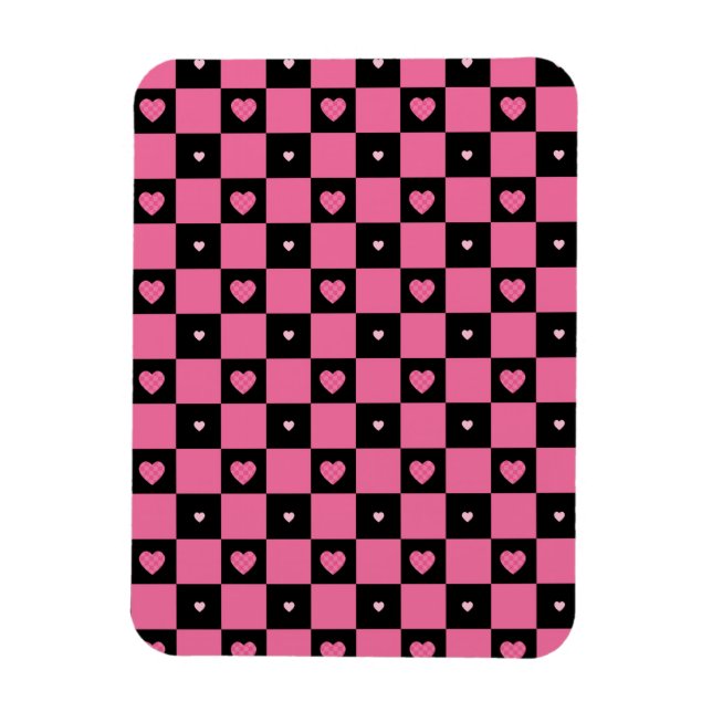 Moderne rosa und schwarze Schachbrett Muster Girly Magnet (Vertikal)