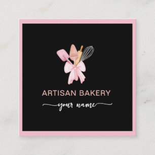 Moderne Rosa- und schwarze Schleifen-Bäckereiutens Quadratische Visitenkarte