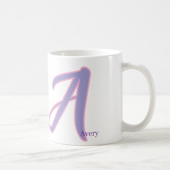 Moderne rosa und violette Monogramm Personalisiert Kaffeetasse (Rechts)