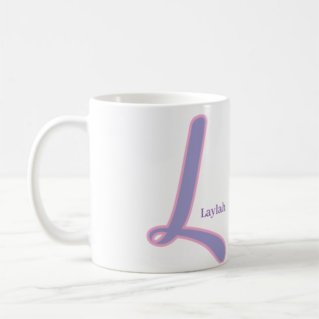 Moderne rosa und violette Monogramm-Personalisieru Kaffeetasse (Links)