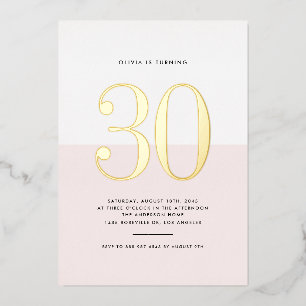 Moderne rosa und weiße 30. Geburtstags-Goldfolie Folieneinladung