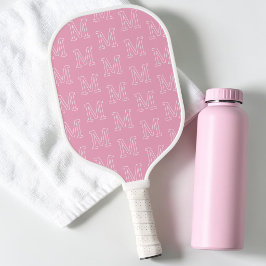 Moderne rosa und weiße Anfangsbuchstaben-Monogramm Pickleball Schläger