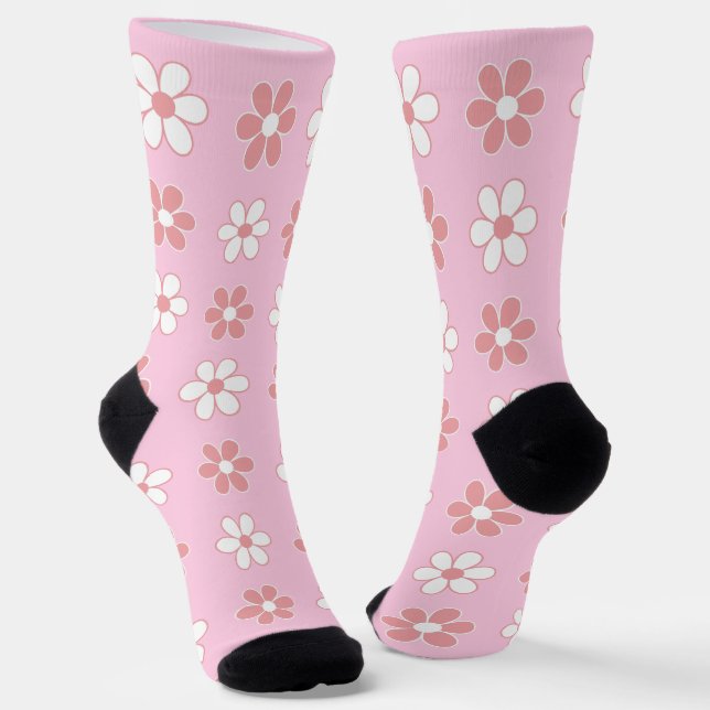 Moderne rosa und weiße Blume in hellrosa Socken (Gewinkelt)