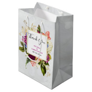Moderne rosa und weiße Blumenstrauß-Hochzeit Mittlere Geschenktüte