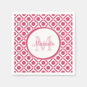 Moderne rosa und weiße geometrische Monogramm mit Serviette