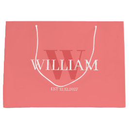 Moderne rosa und weiße minimalistische monogrammie große geschenktüte