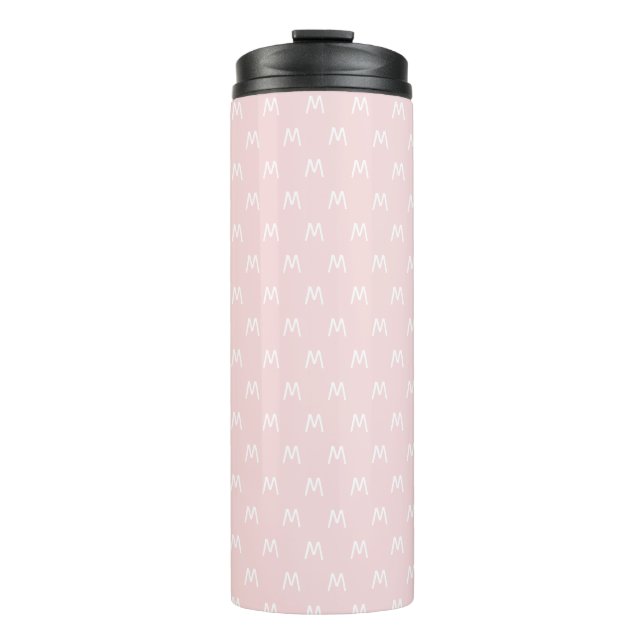Moderne rosa und weiße Monogramm Thermosbecher (Vorderseite)